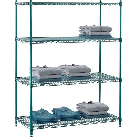 NEXEL Poly-Green, 4 Tier, Wire Shelving Starter Unit, 48W x 21D x 63H 21486G